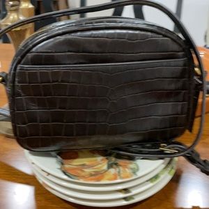 J Crew Embossed Chocolate Leather Crossbody NWOT